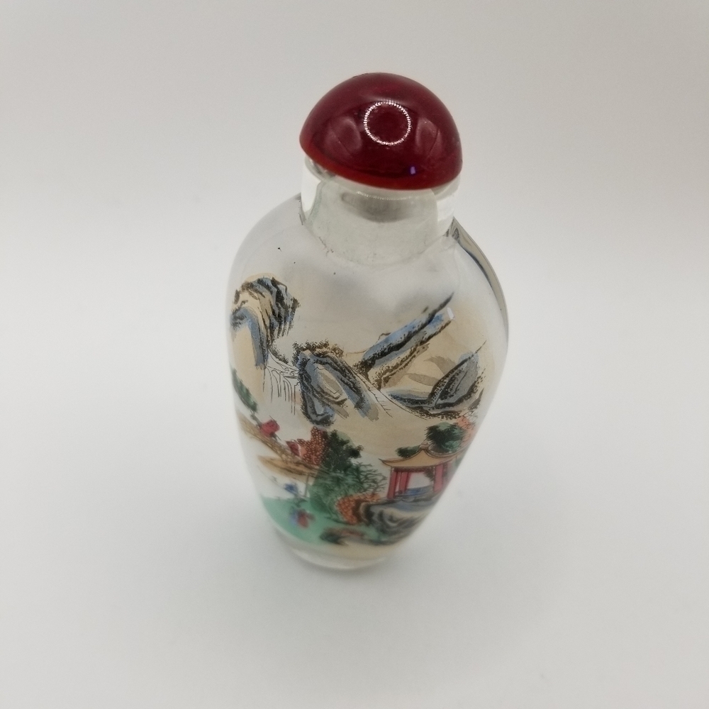 Lead Crystal Reverse Painted Perfume Bottle Miniature Snuff Japanese Asian 3" - Picture 6 of 12